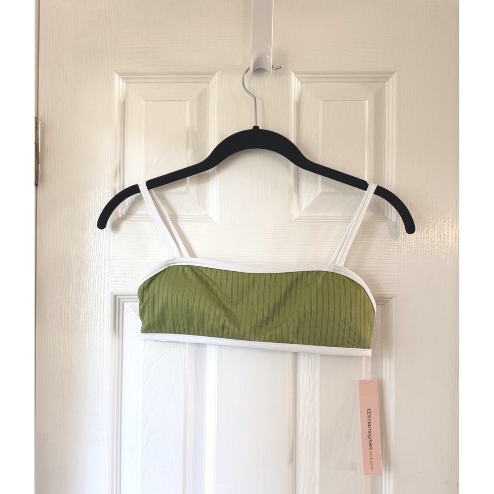 Aqua Swim Bandeau Swim Top Greek Olive Ribbed Contrast Trim Small 5277162